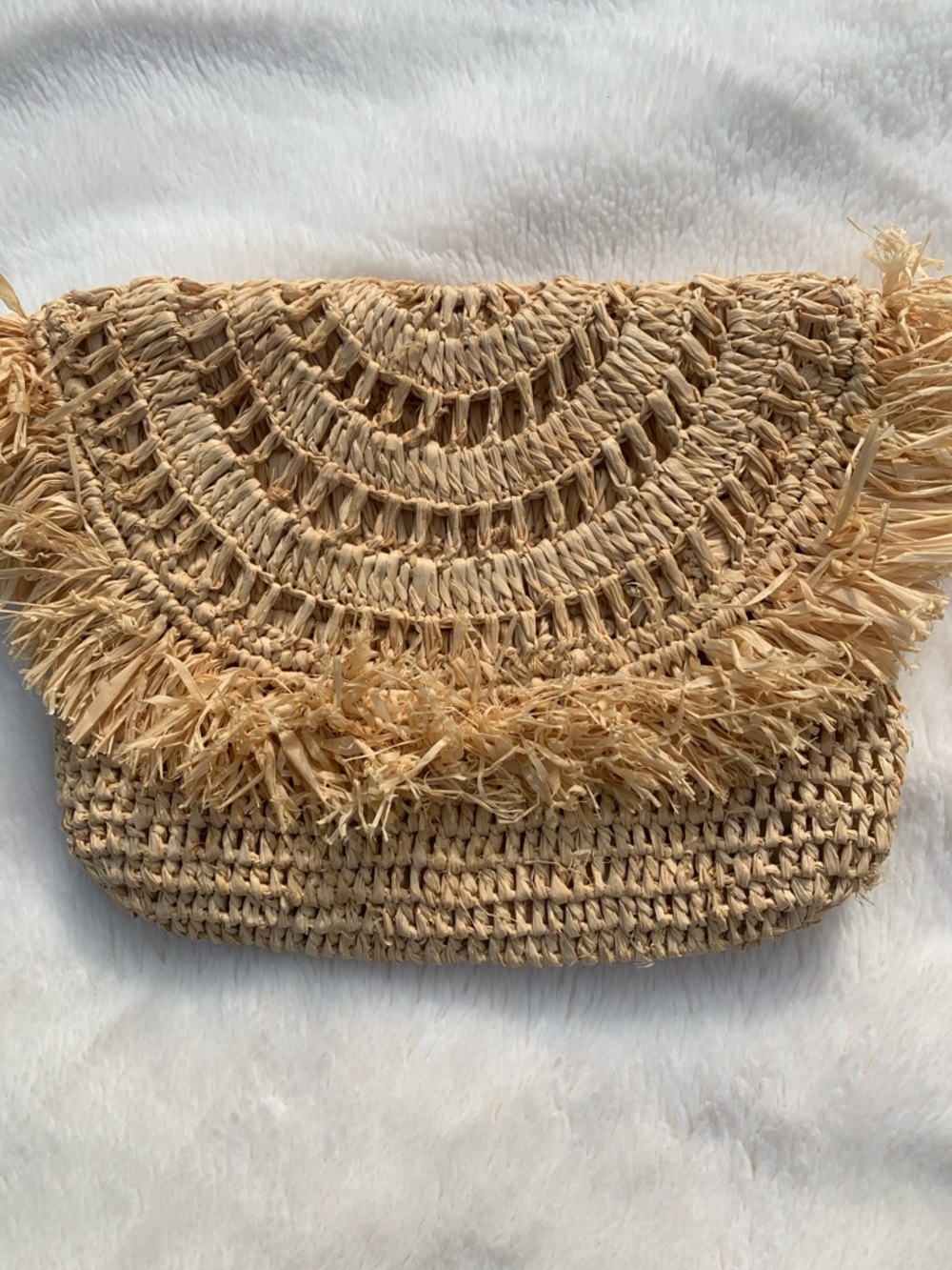 Woven Straw Fringe Clutch in Natural Beige